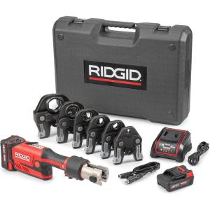 image:imageRIDGID 67178 Model RP 351 ProPress Standard Press Tool Kit with Battery Charger 12 to 2 Press Tool Jaws and Carrying CaseBattery Kit WProPress Jaws 12  2 Jaws Capacity