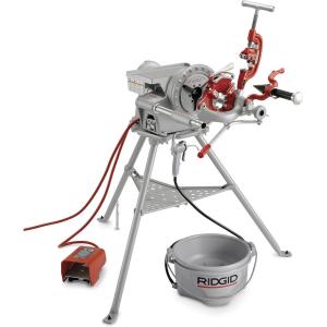 image:imageRIDGID 15722 Model 300 Power Drive Complete 57 RPM Pipe Threading Machine with 12Inch to 2Inch Universal Alloy Threading Die Heads 18Inch to 1 14Inch Capacity Oiler
